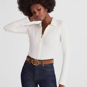 Madewell Pointelle-Knit Cardigan Button Down Shirt Top Ivory